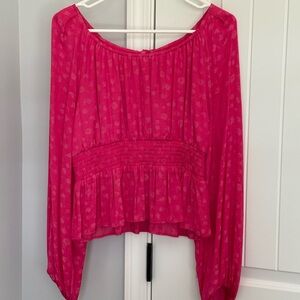 Versona Hot Pink Peplum Long-Sleeve Blouse
